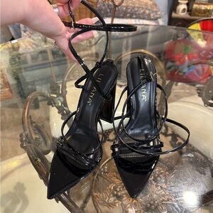 Liliana Glossy Black Strappy Heels